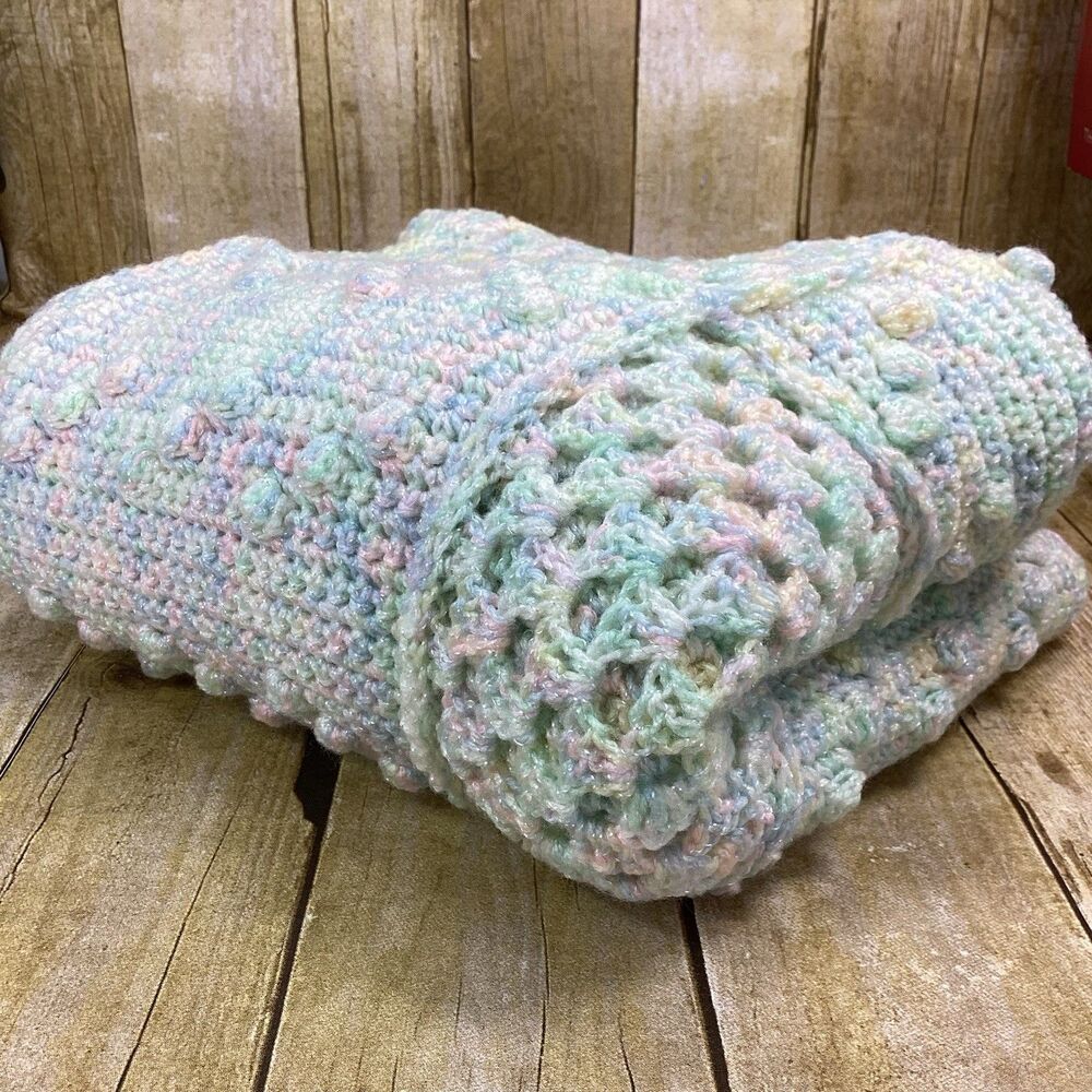 New Handmade Crocheted Baby Blanket Afghan Pastel Nursery Crib Throw